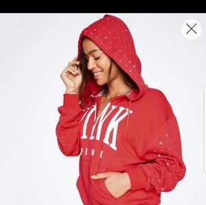 NEW Victoria's Secret PINK red Rhinestone Hoodie S